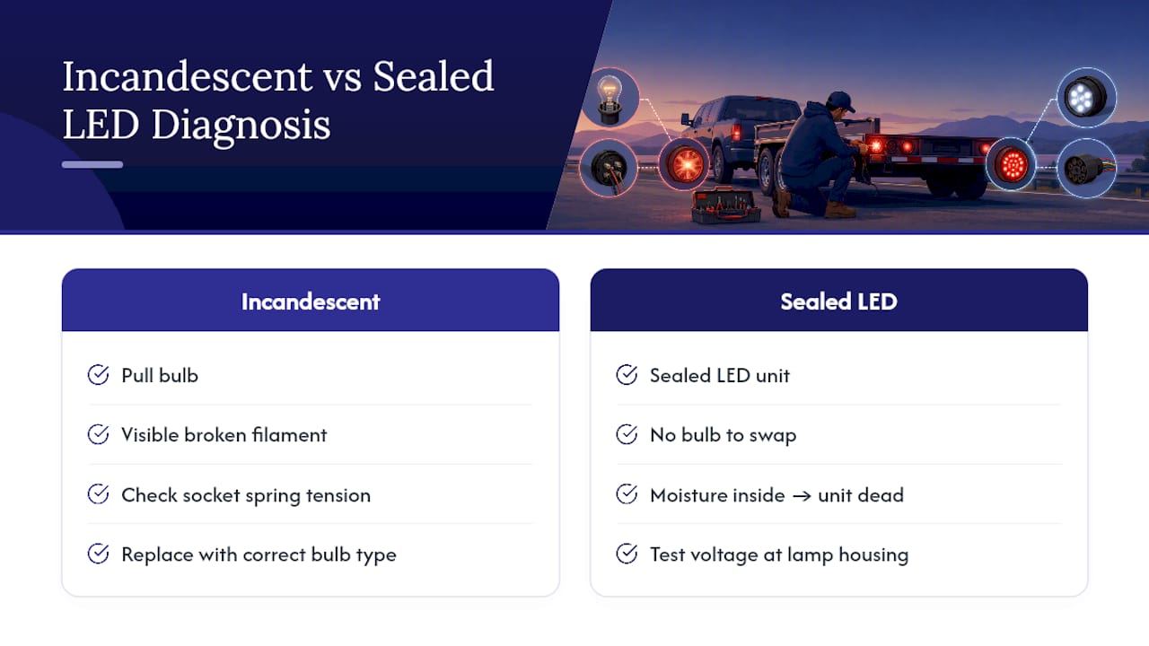 Incandescent and LED failure diagnosis comparison