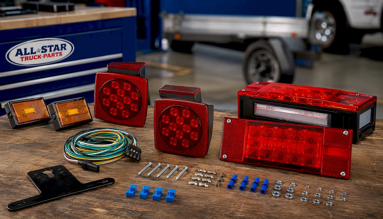 12V LED Trailer Light Wiring Kit Super Bright Submersible Boat Trailer Lights Utility Brake Turn Tail License Lights for Under 80" Camper Truck RV Snowmobile DOT IP68 Waterproof