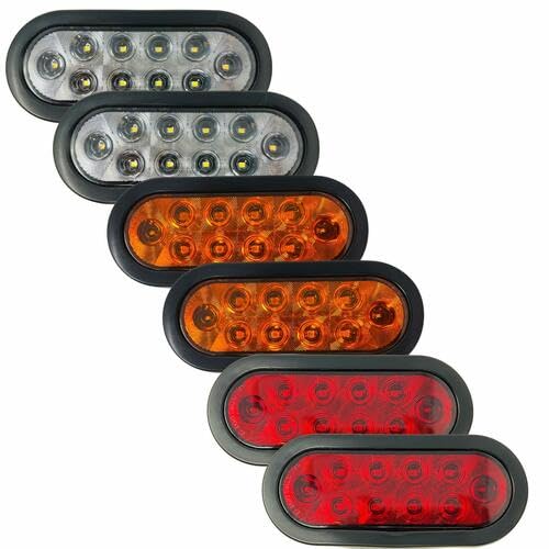 Red/White/Amber 6" Oval 10 LED Trailer Stop Turn Tail Light Kit DOT Certified with Grommets & Plugs IP67 Waterproof Mid Turn Parking Reverse Back Up Signal Headache Rack Backrack