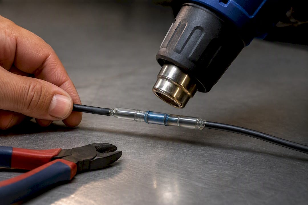 Heat gun sealing an adhesive-lined splice