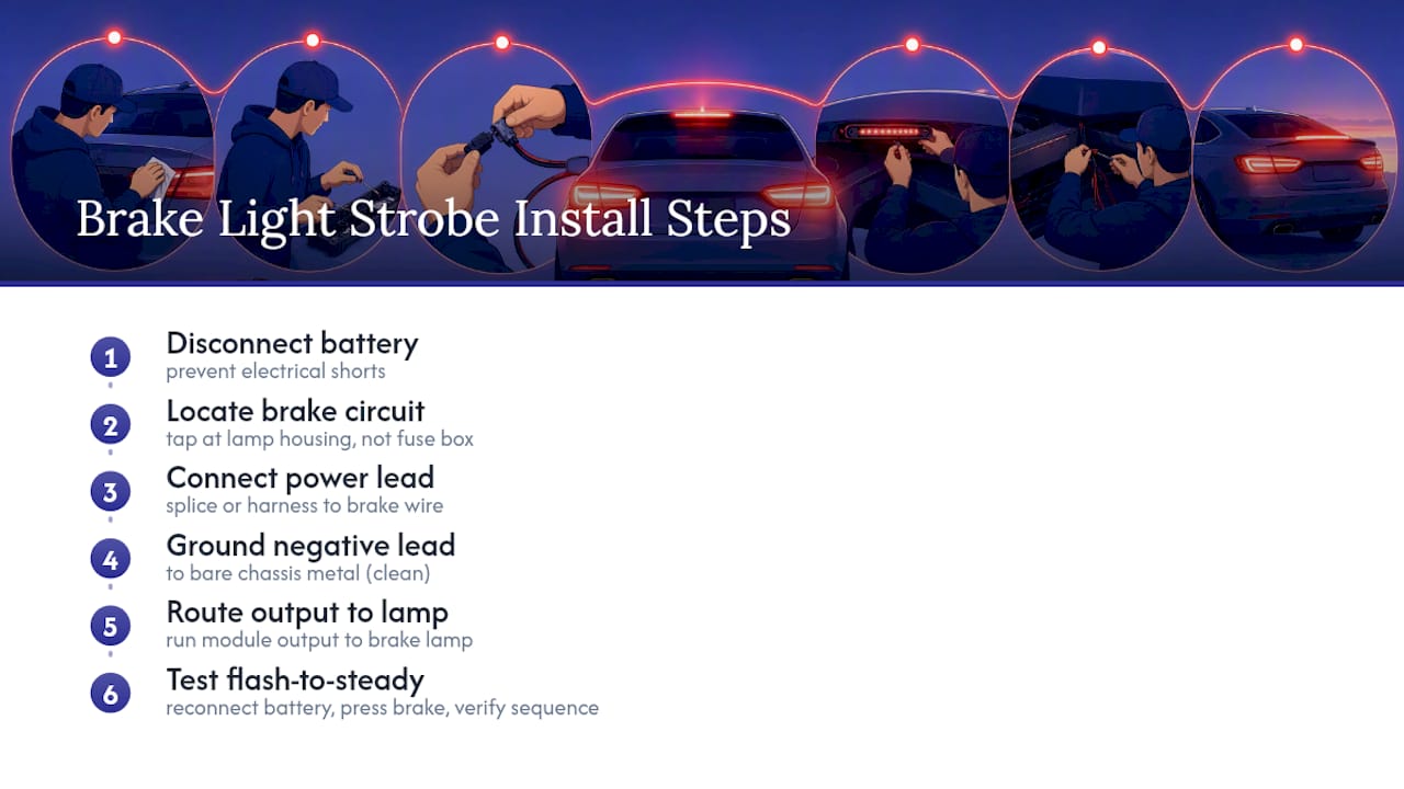 Six-step brake strobe installation process