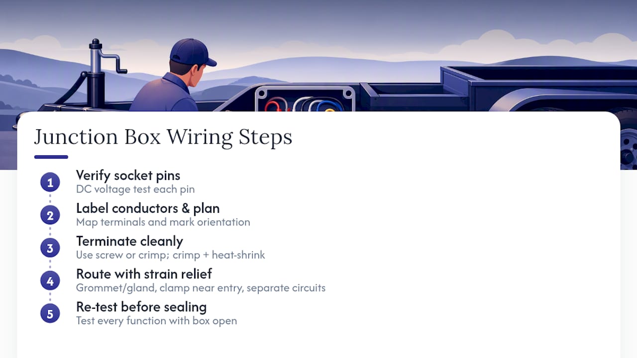 Five-step junction box wiring workflow