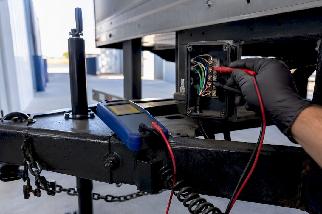 Multimeter probes testing junction box terminals