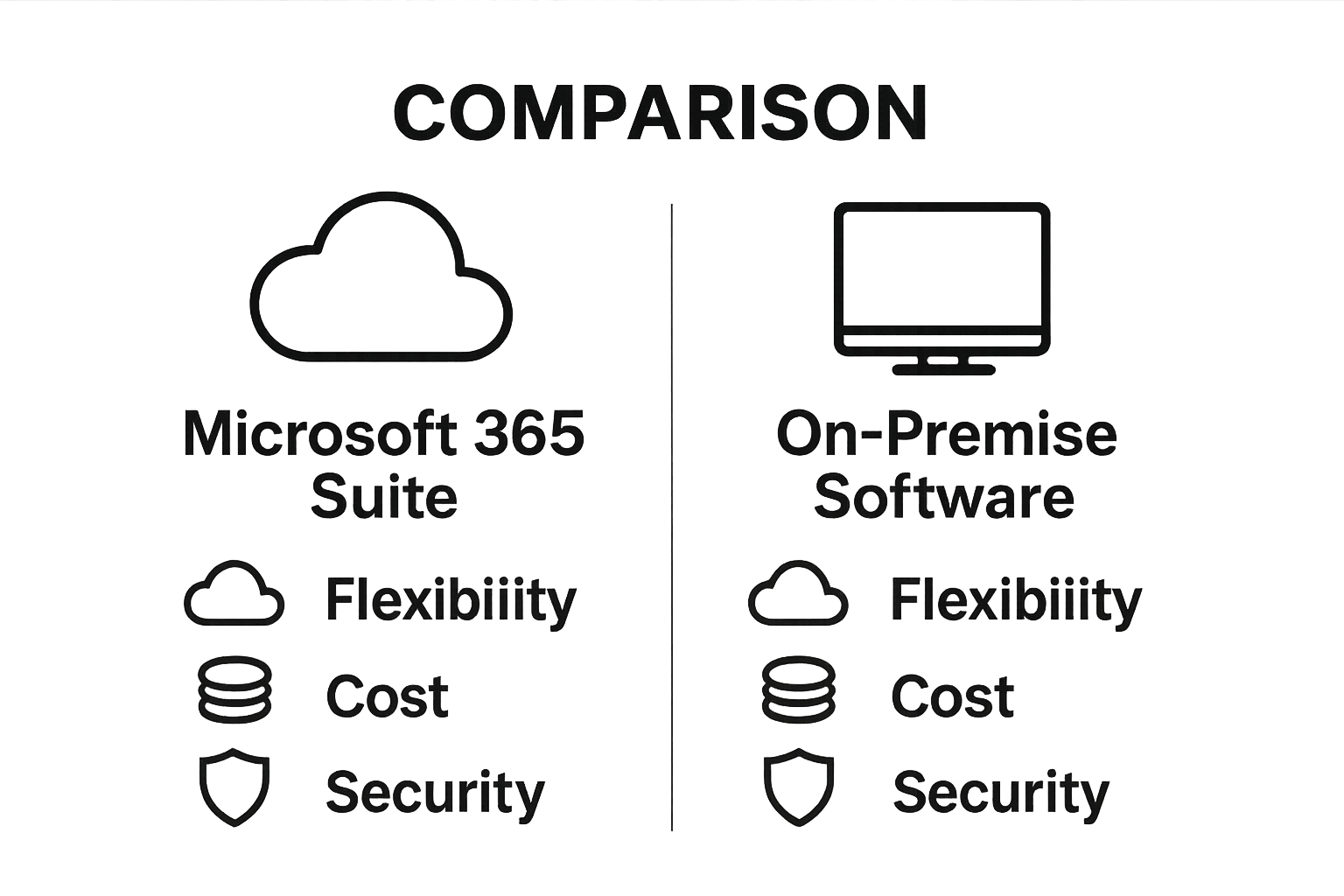 Infographic comparing Microsoft 365 cloud solution versus traditional software in flexibility, cost, and security.