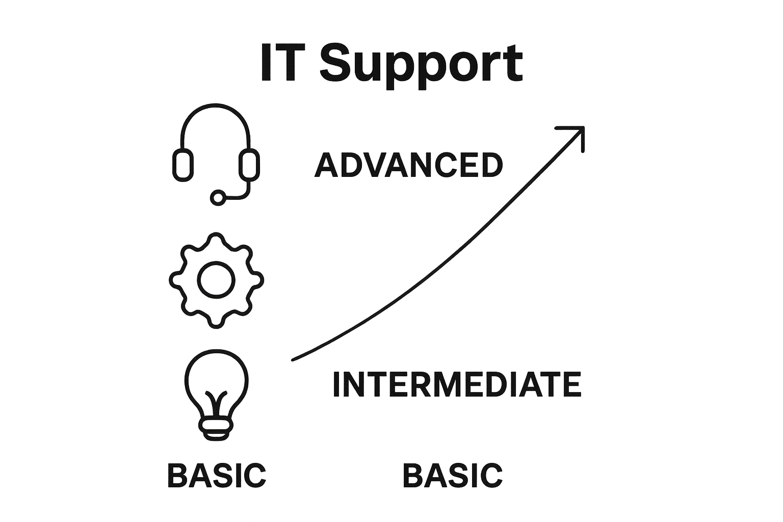 Infographic comparing basic, intermediate, and advanced IT support levels