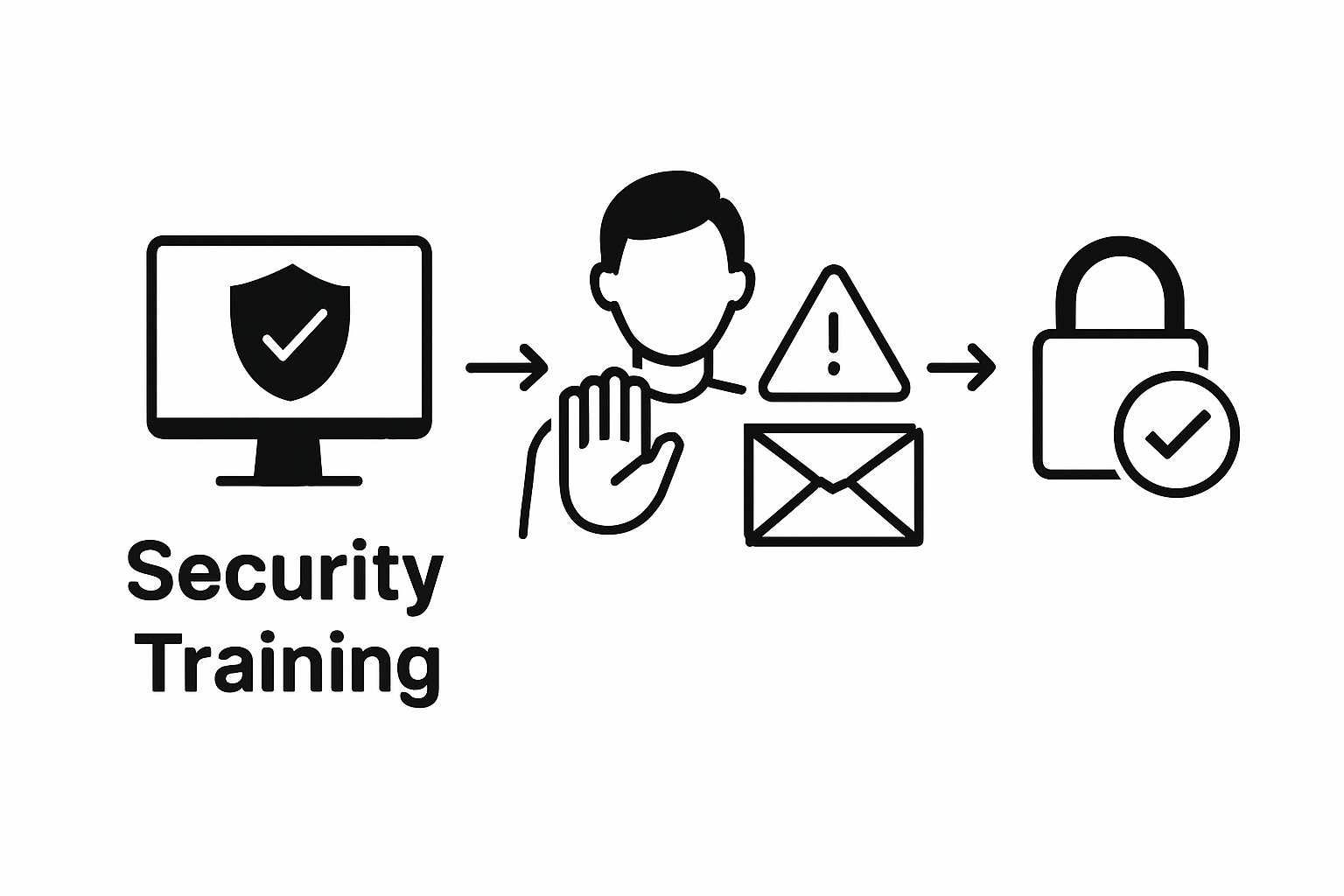 Infographic with staff learning security, spotting phishing, reporting incidents