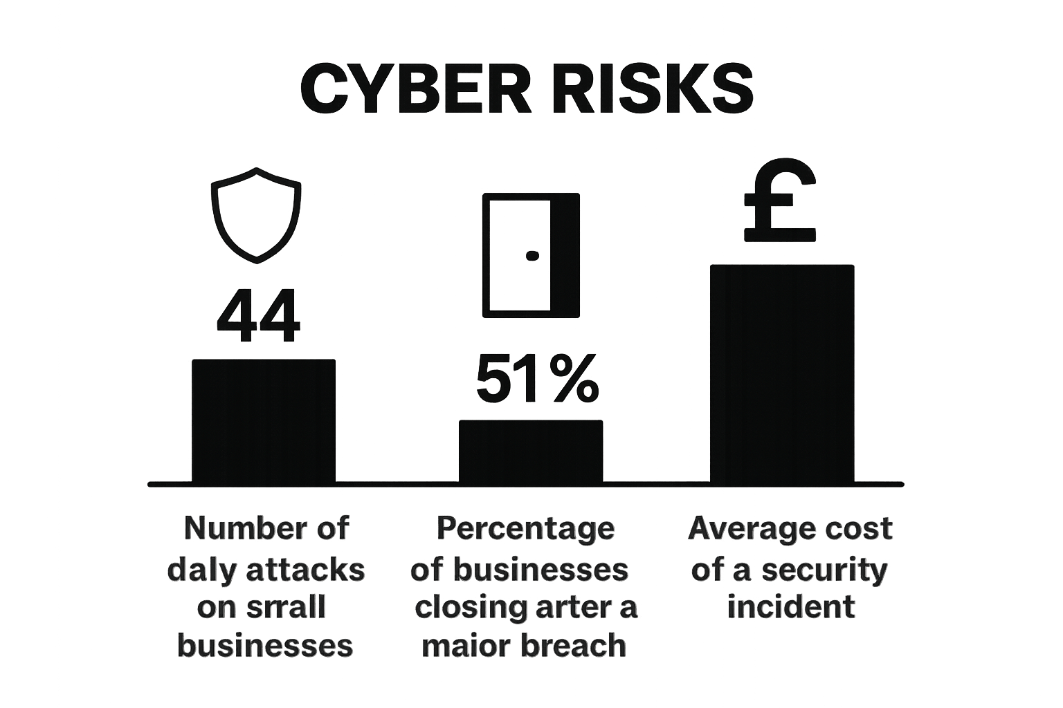 Infographic comparing 3 key small business cyber security risk statistics