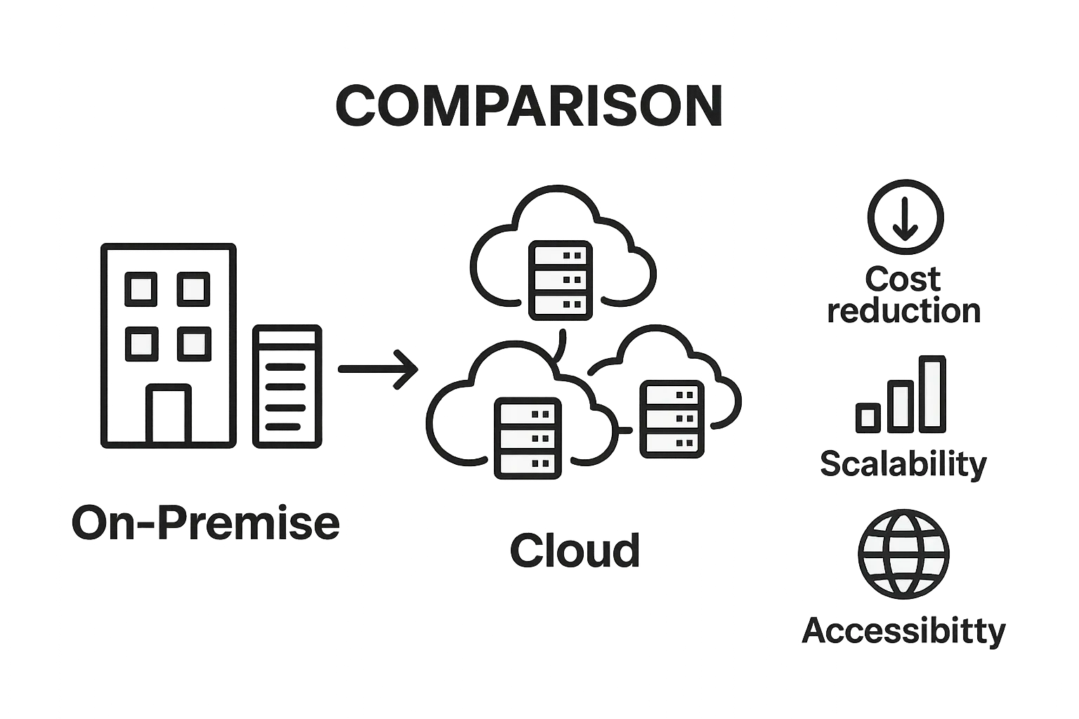 Infographic comparing on-premise and cloud application hosting.