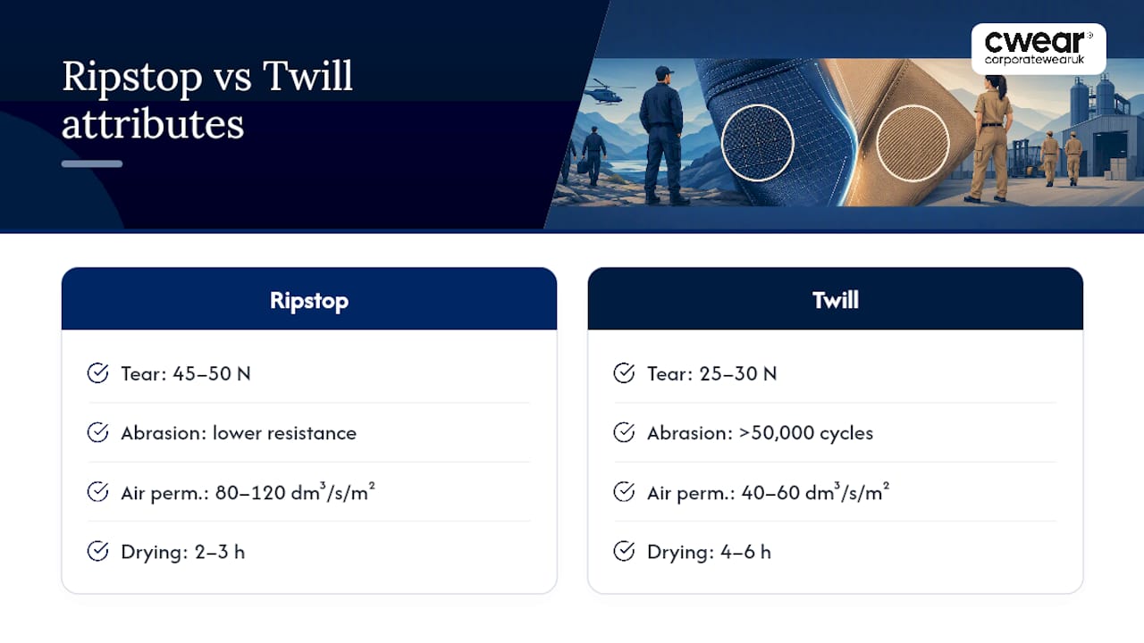 Ripstop and twill performance comparison