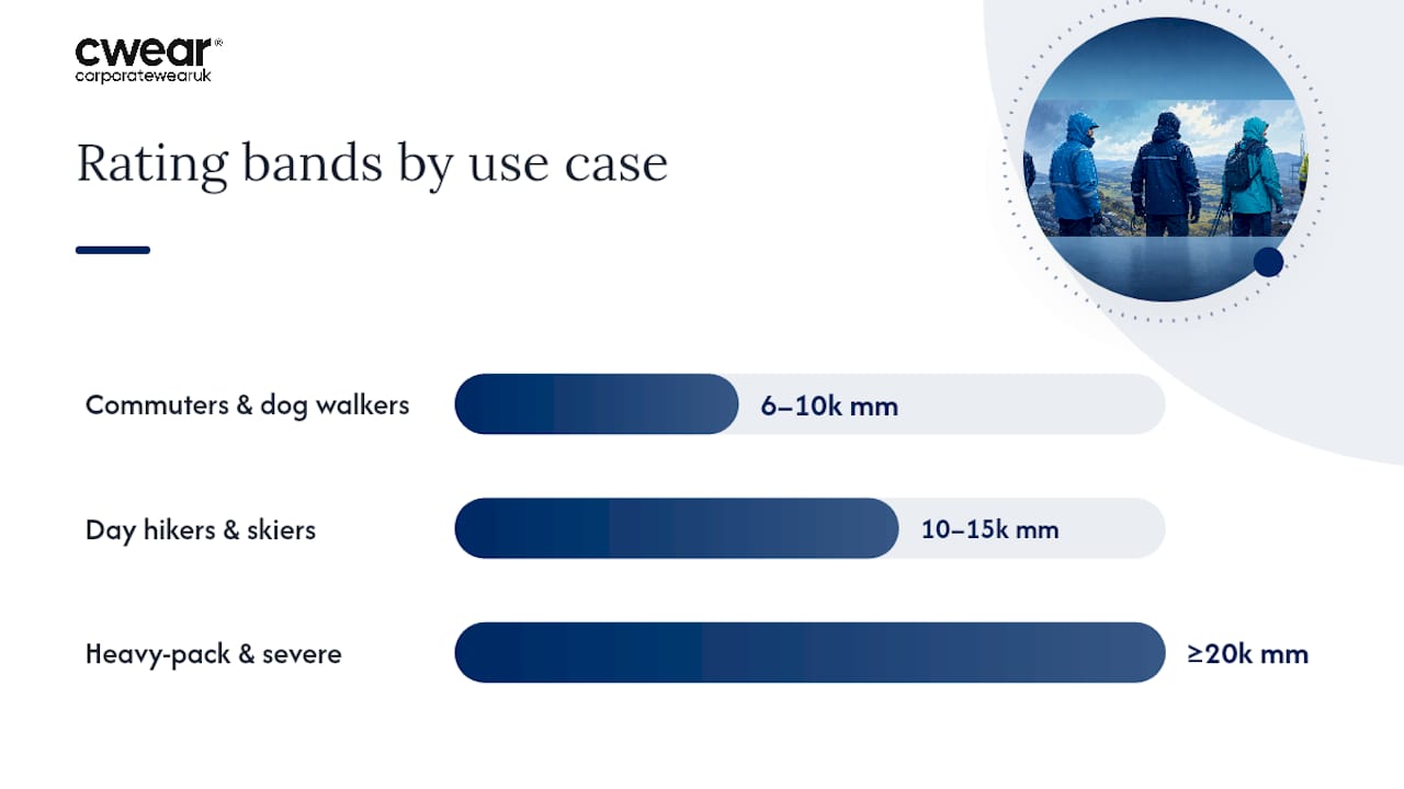 Waterproof rating bands by activity