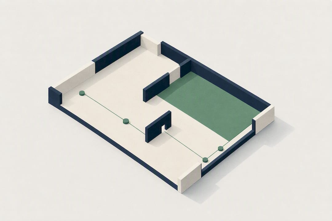 Illustration en perspective isométrique du calcul des surfaces à peindre