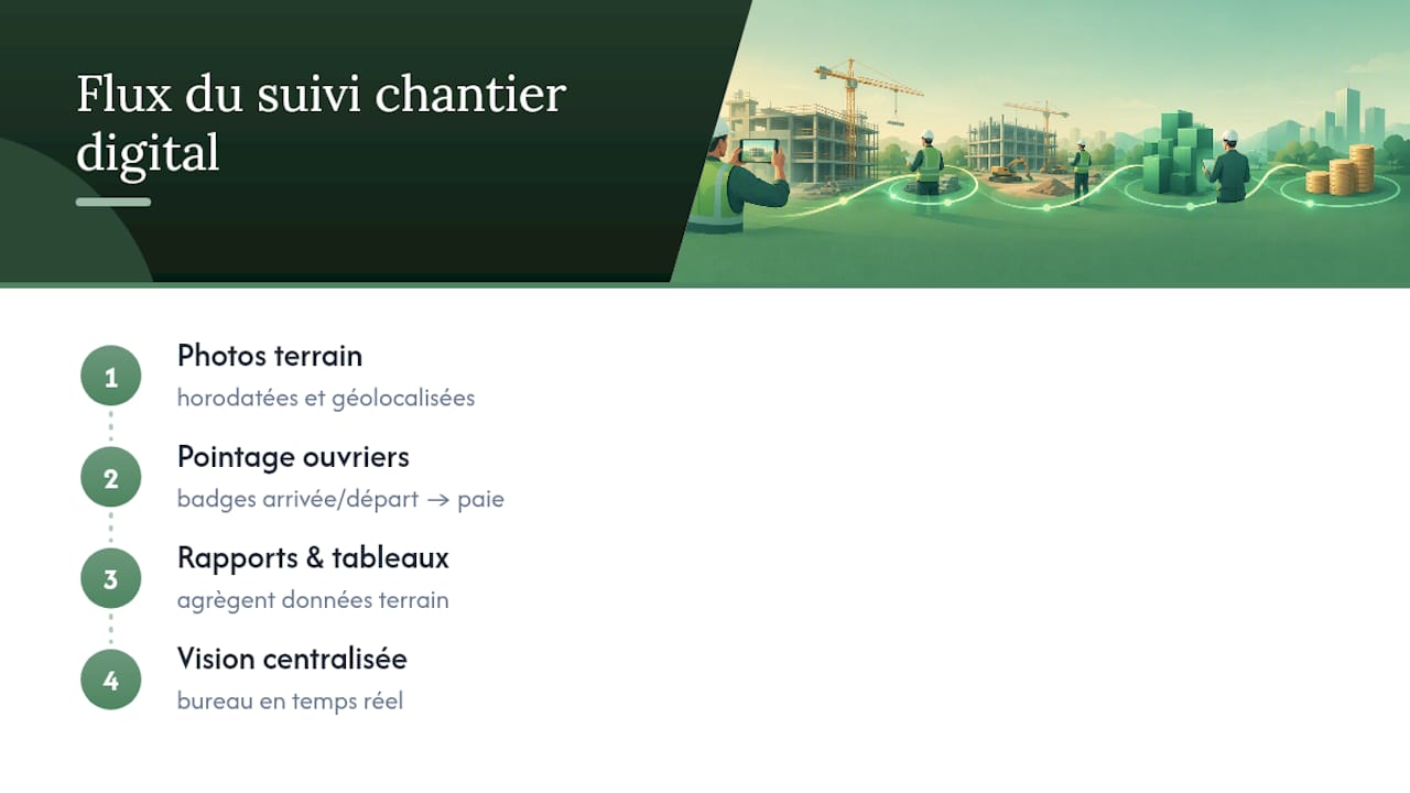 Les trois flux de données du suivi de chantier