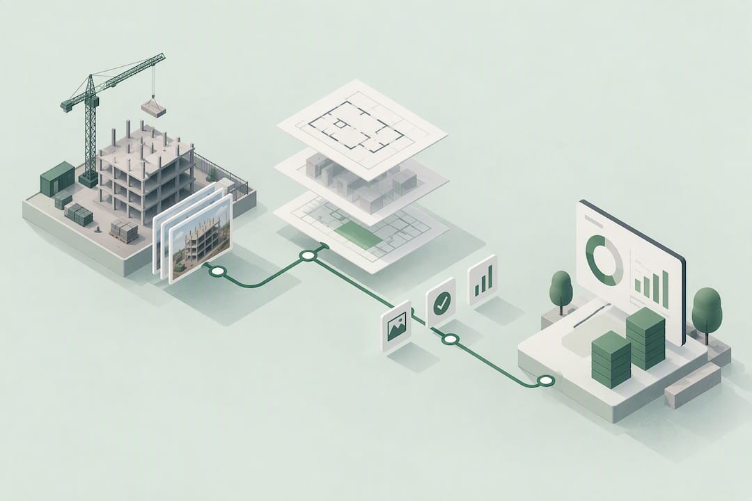 Illustration isométrique de la gestion numérique de chantier