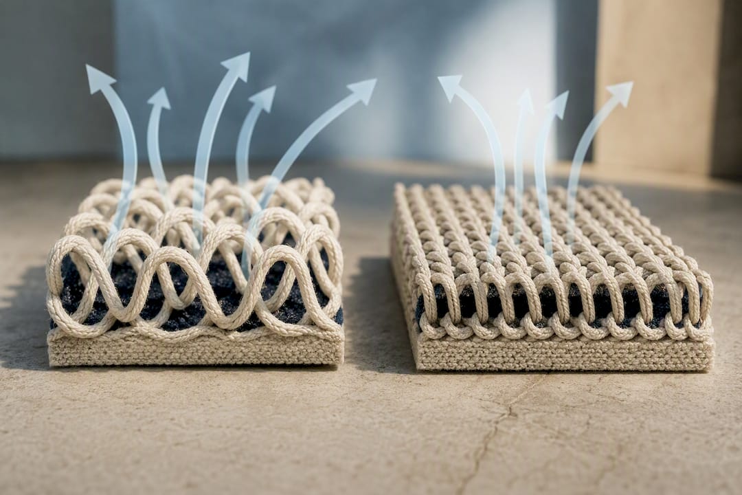 Open and dense fabric structures showing airflow