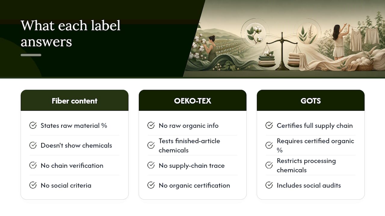 Comparison of fabric certification labels