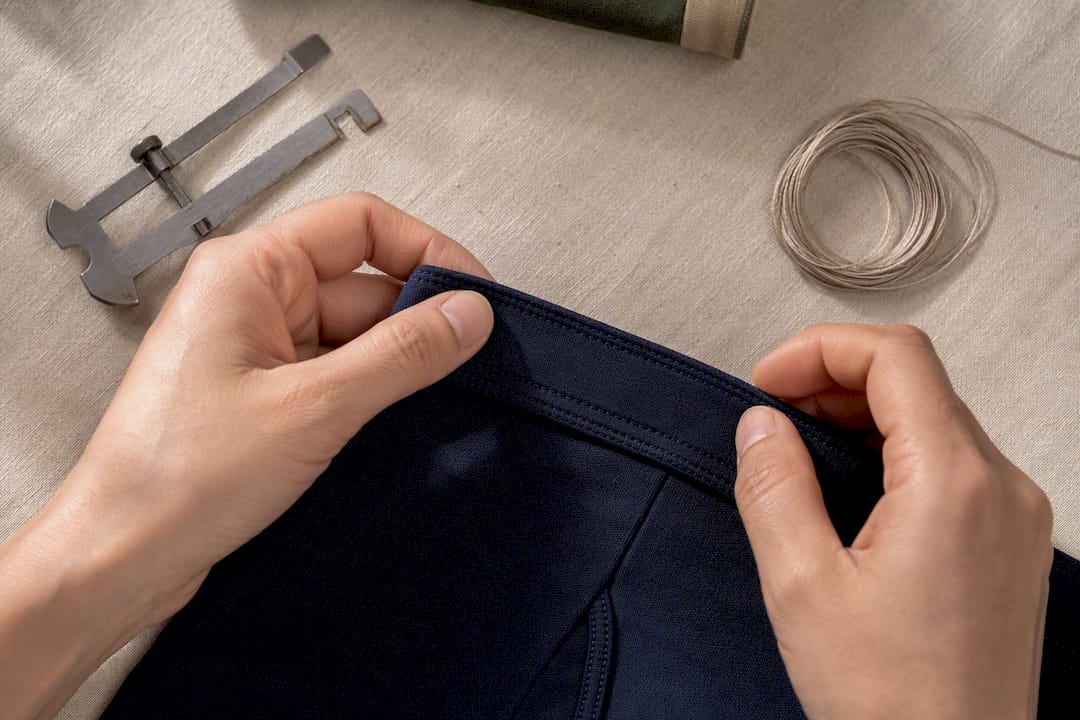Close-up of reinforced underwear waistband stitching