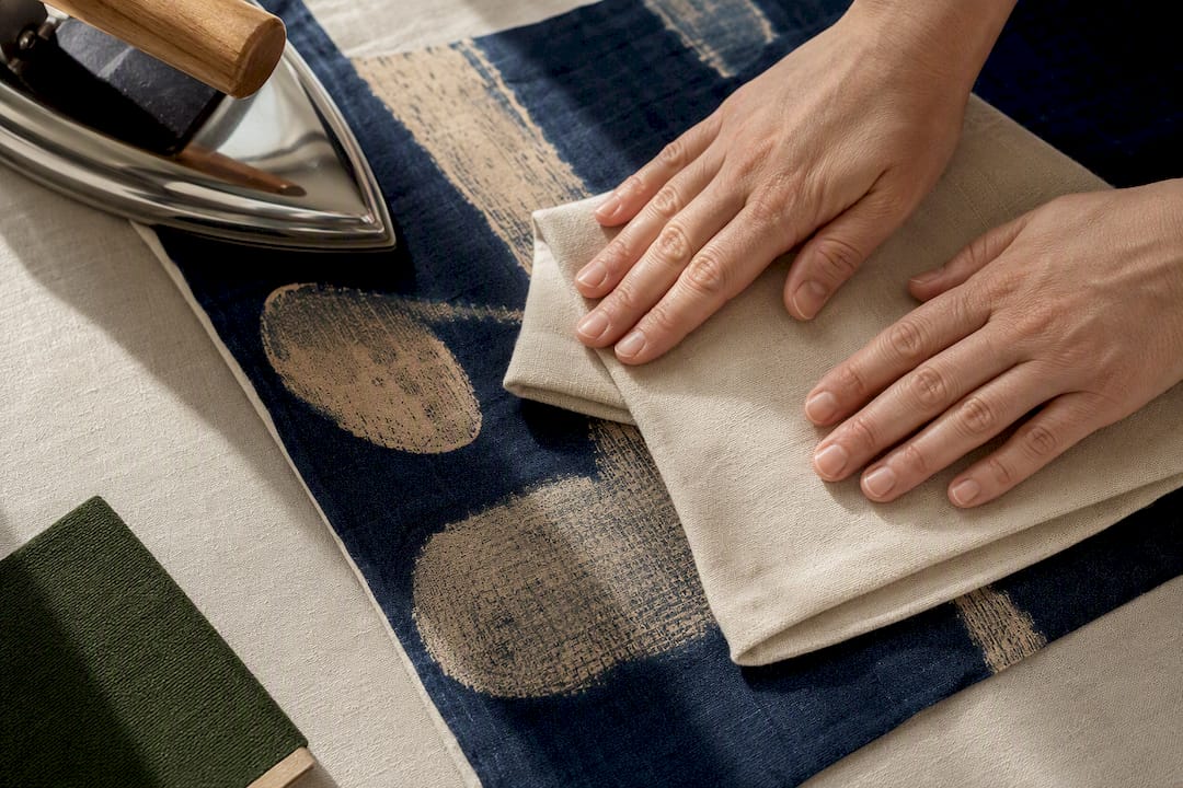 Pressing cloth protects printed hemp fabric
