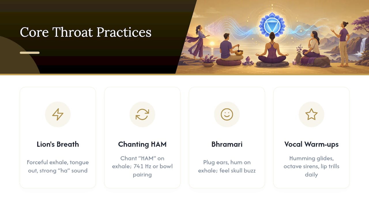 Four throat chakra vocal healing practices