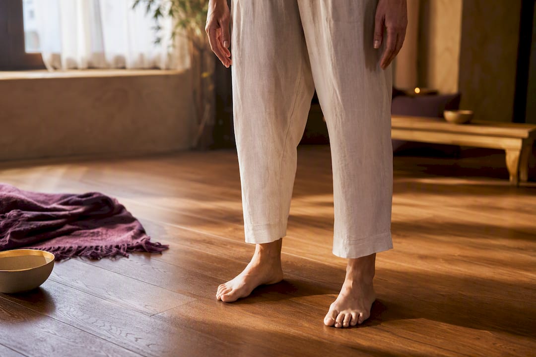 Bare feet practicing somatic grounding