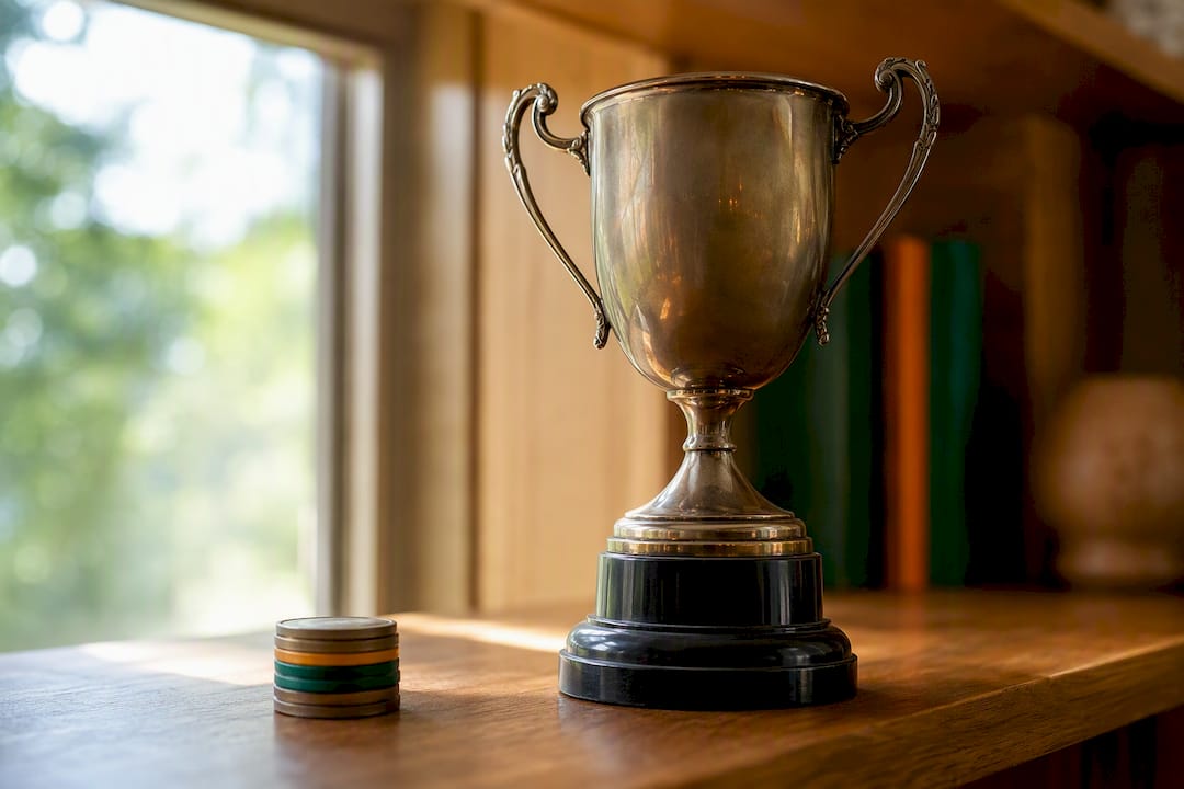 Engraved trophy keepsake on a shelf