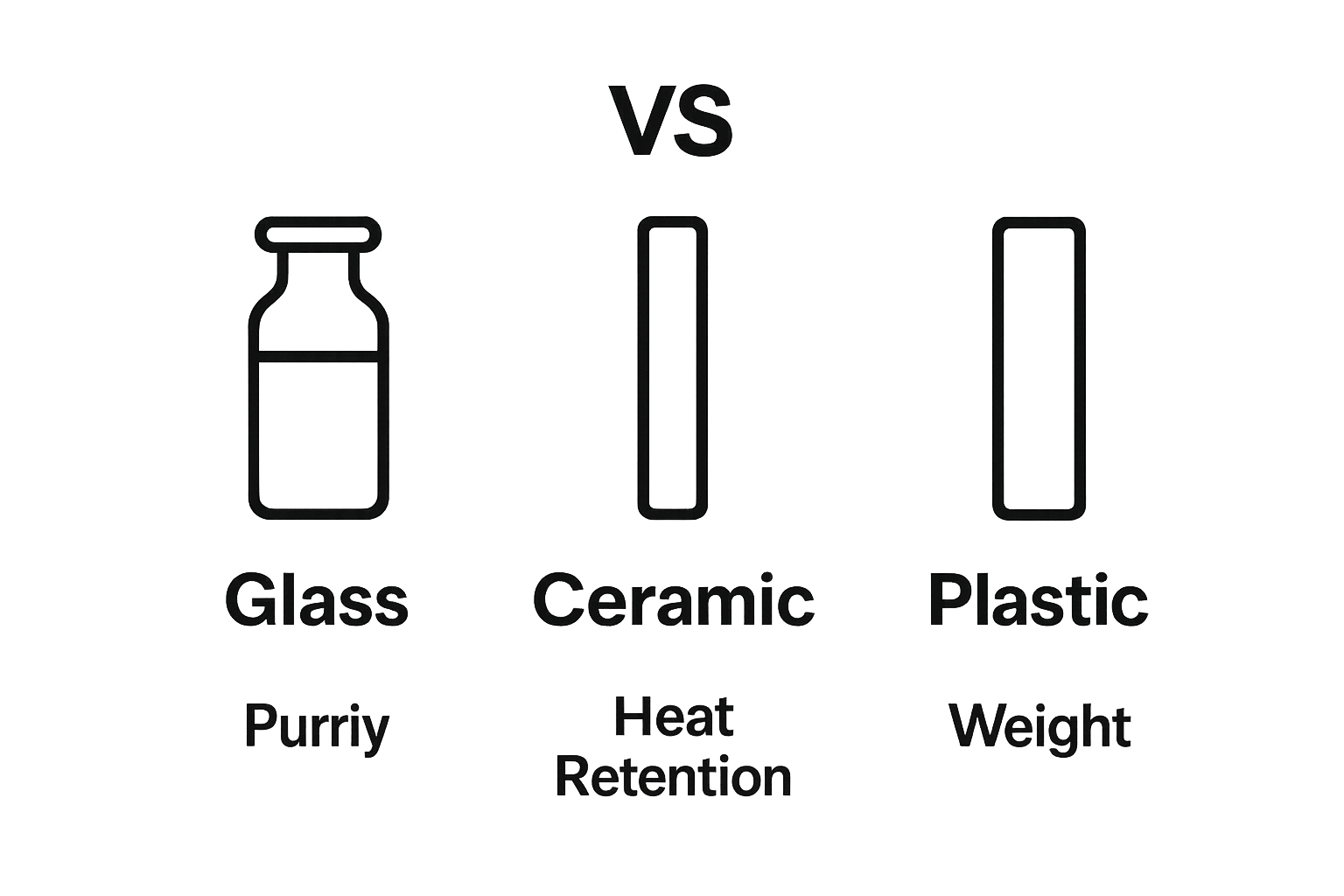Three vape cartridge material comparisons with icons and attributes