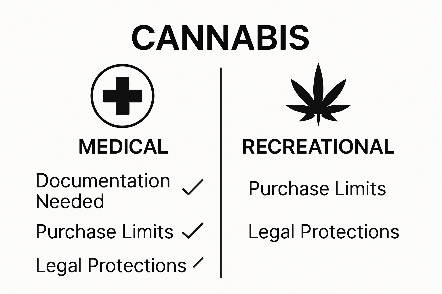 Visual comparison of medical versus recreational cannabis laws