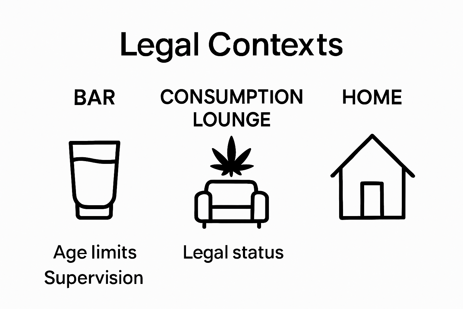 Infographic comparing bars, home use, and cannabis lounges