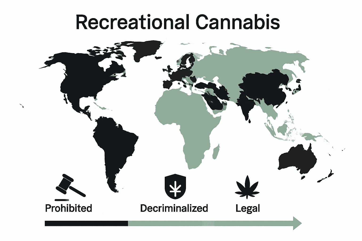 Infographic showing legal status of recreational cannabis by country.