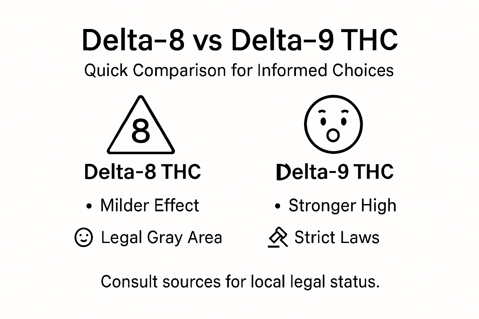 Infographic comparing Delta-8 and Delta-9 features