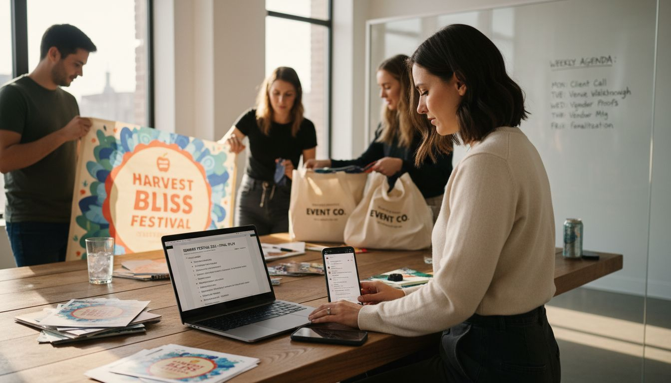 Event planner preparing cannabis marketing materials