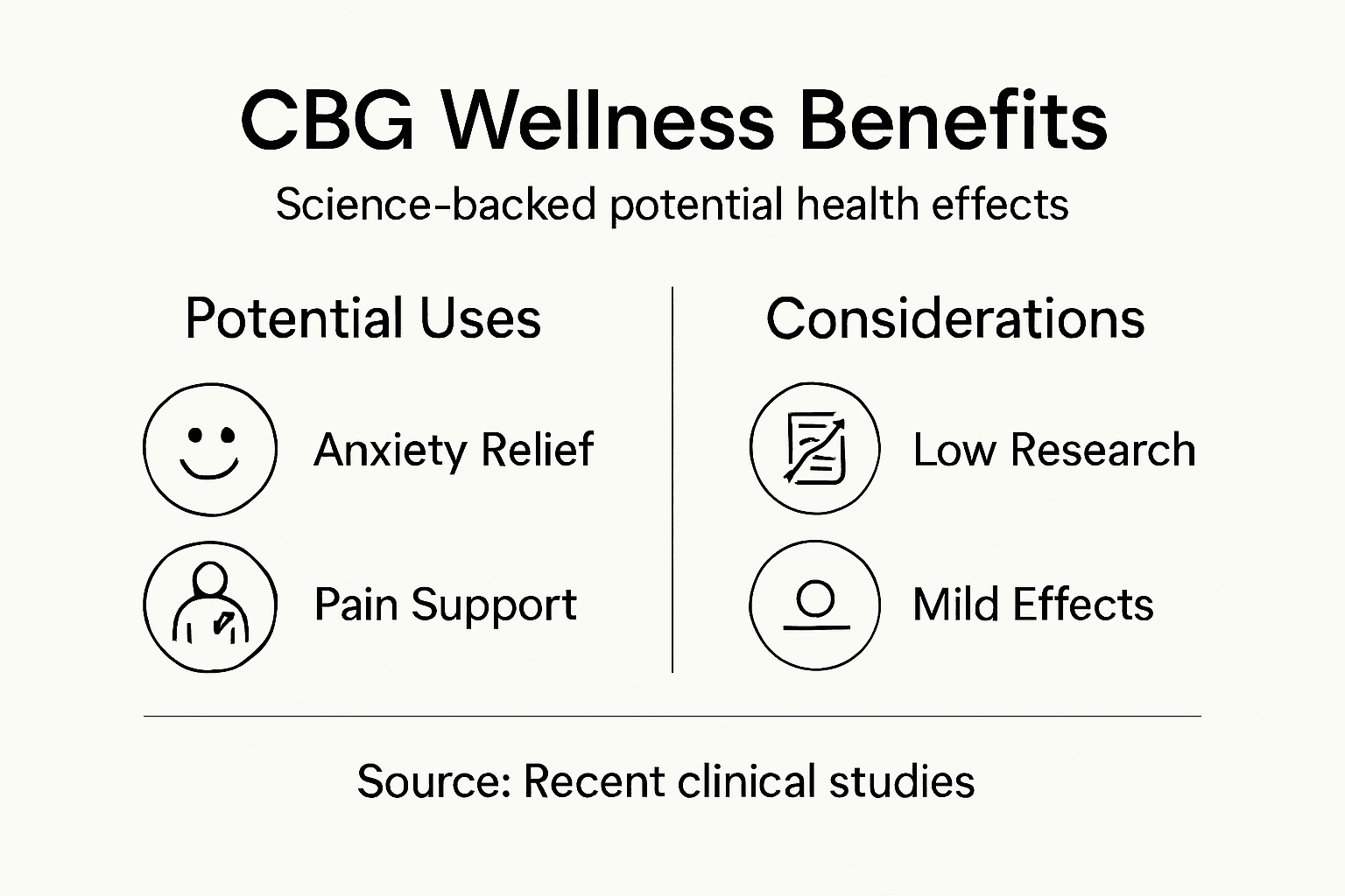 Infographic showing key CBG wellness benefits and considerations