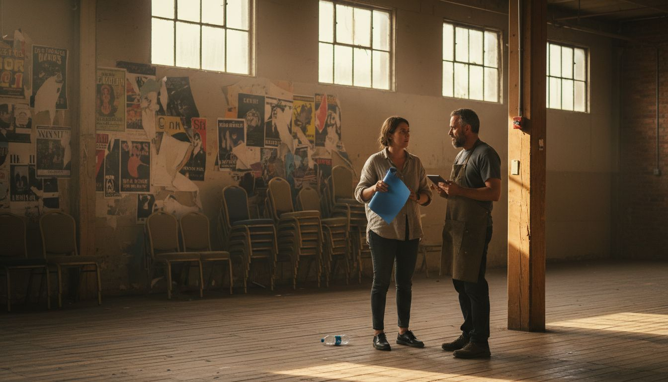 Organizer evaluates cannabis event venue with manager