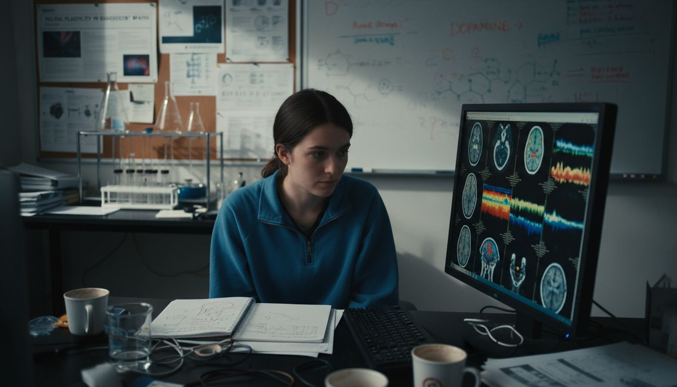 Student reviews brain scan in neuroscience lab