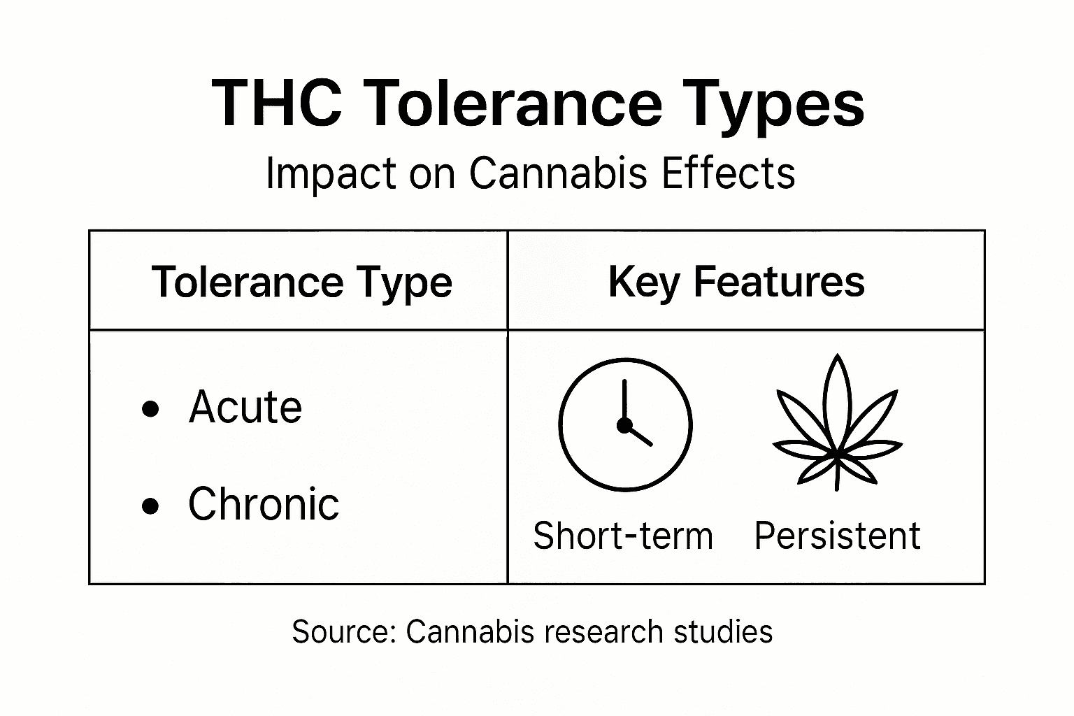 Infographic showing THC tolerance types and features