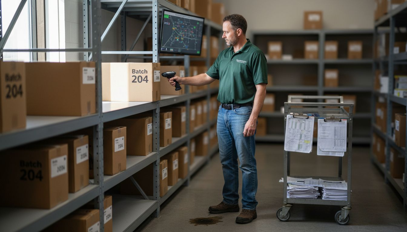 Manager scanning cannabis product for inventory