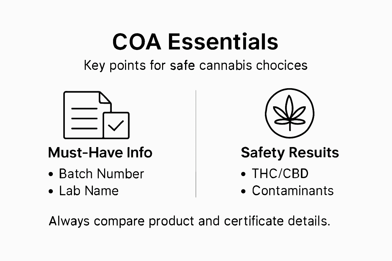 Infographic showing cannabis COA essentials and safety points