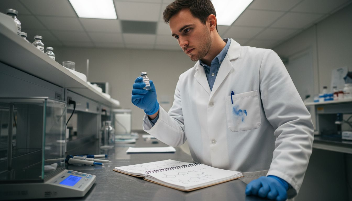 Lab technician examining THC CBD sample