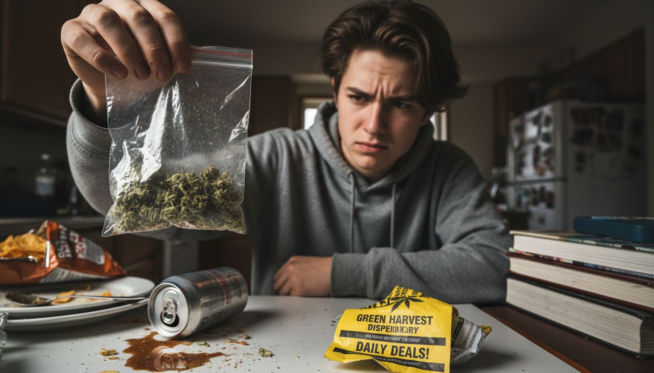 Teen holding dry cannabis in plastic bag