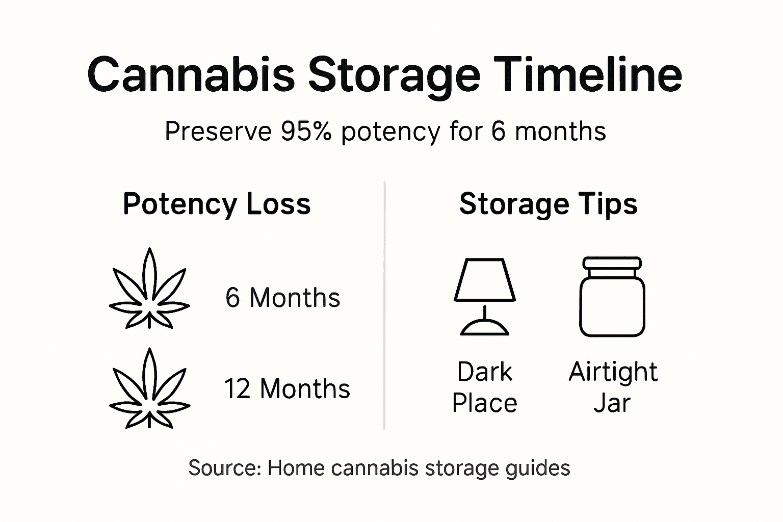 Infographic showing cannabis storage timeline and tips