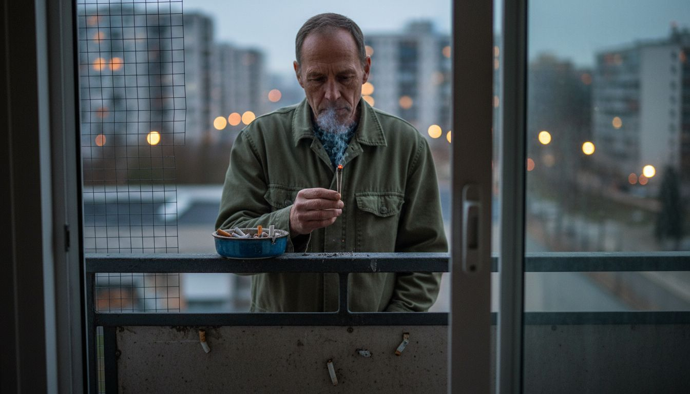 Man smoking cannabis joint on balcony
