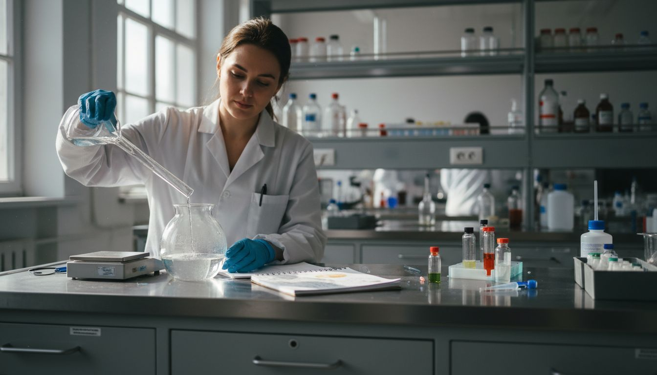 Lab technician preparing cannabis nano-emulsion formula