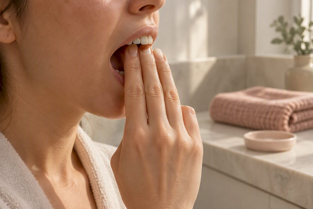 Person checking jaw opening with knuckles