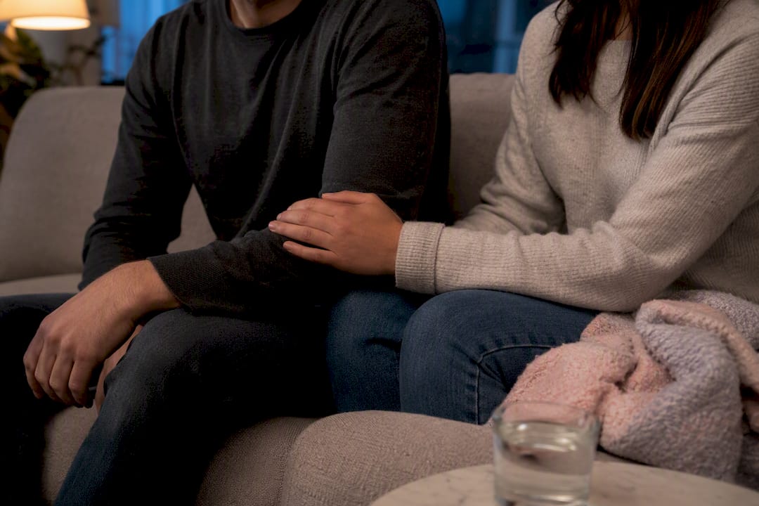 Reassuring hand contact during roleplay aftercare