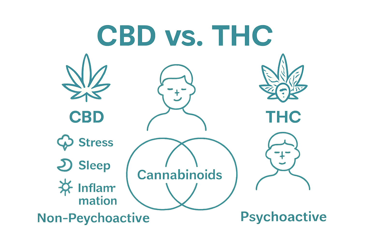 Infographic comparing CBD and THC effects and characteristics