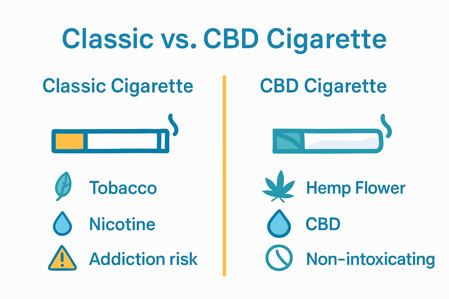 Infographic comparing CBD cigarettes to traditional tobacco cigarettes