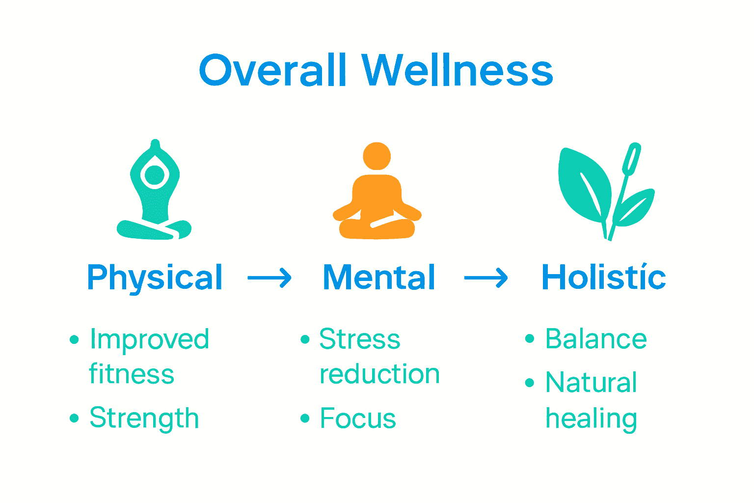 Infographic comparing physical, mental, and holistic wellness practices with icons.