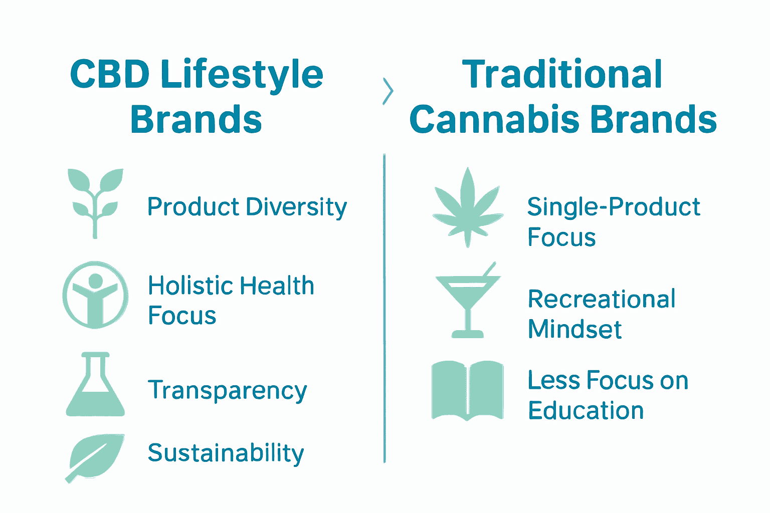 Comparison infographic showing CBD lifestyle brands and traditional cannabis brands
