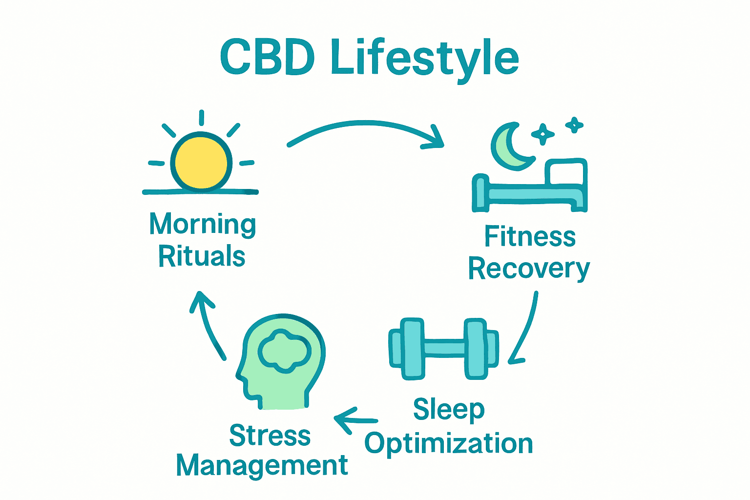 Infographic showing 4 key CBD lifestyle habits in a daily cycle.