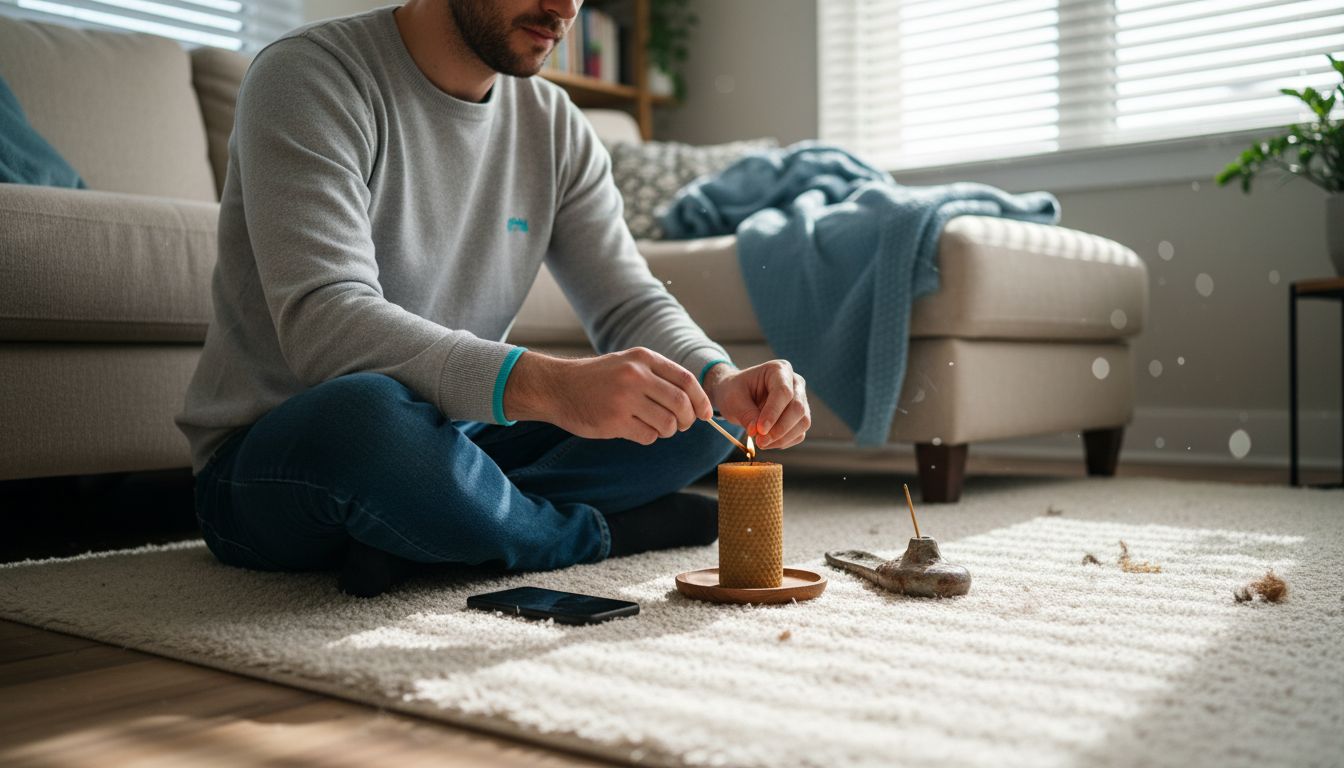 Man preparing peaceful home session space