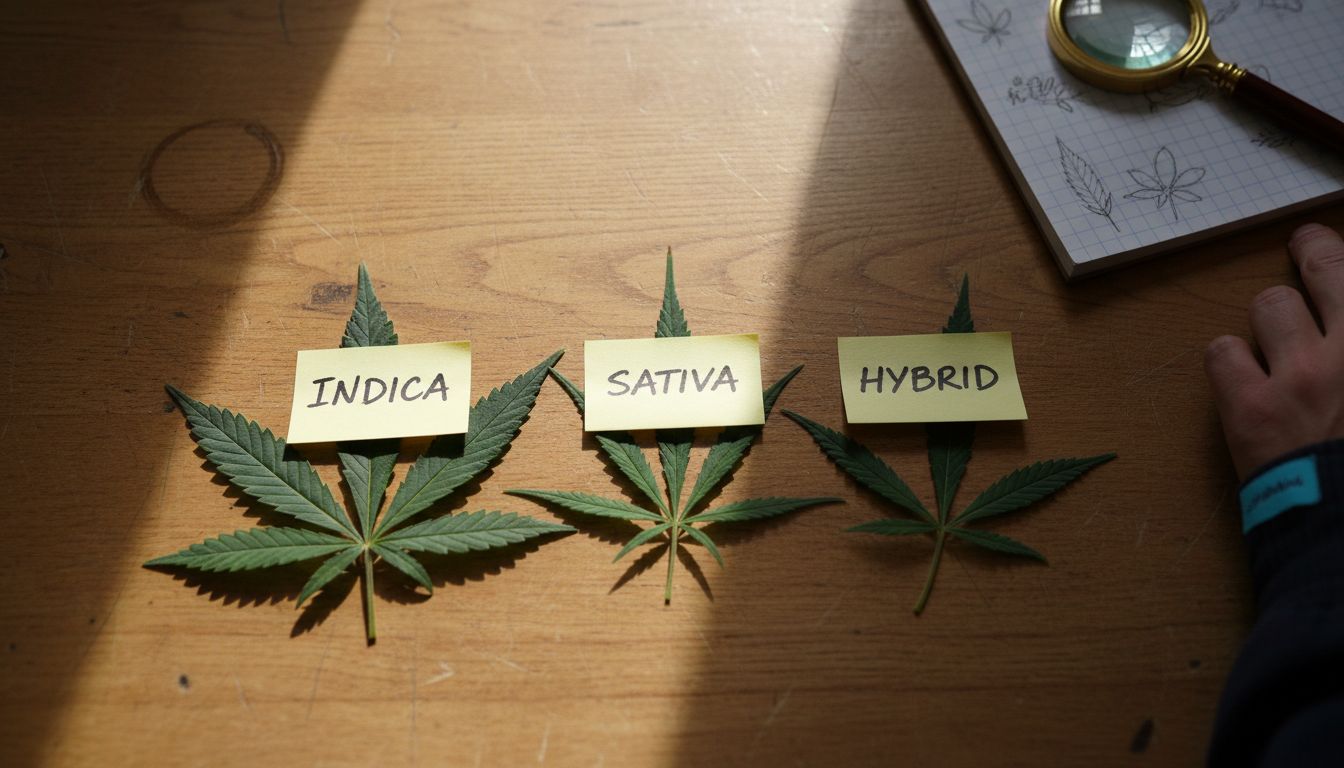 Indica sativa hybrid cannabis leaves compared